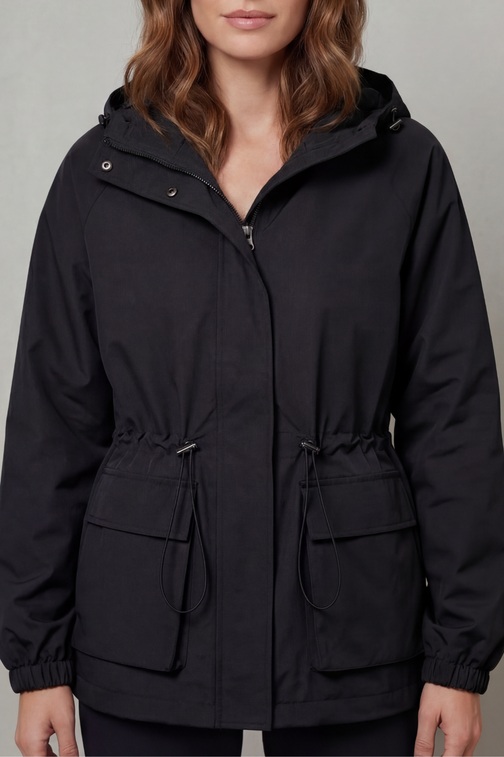 Women's Waterproof Drawstring Jacket in Utility Style - Ravelle