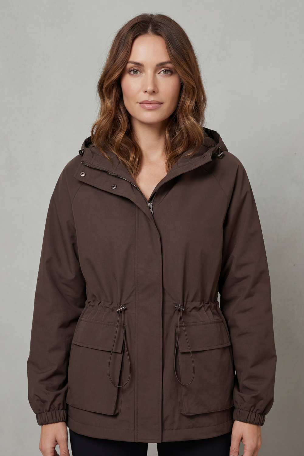 Women's Waterproof Drawstring Jacket in Utility Style - Ravelle