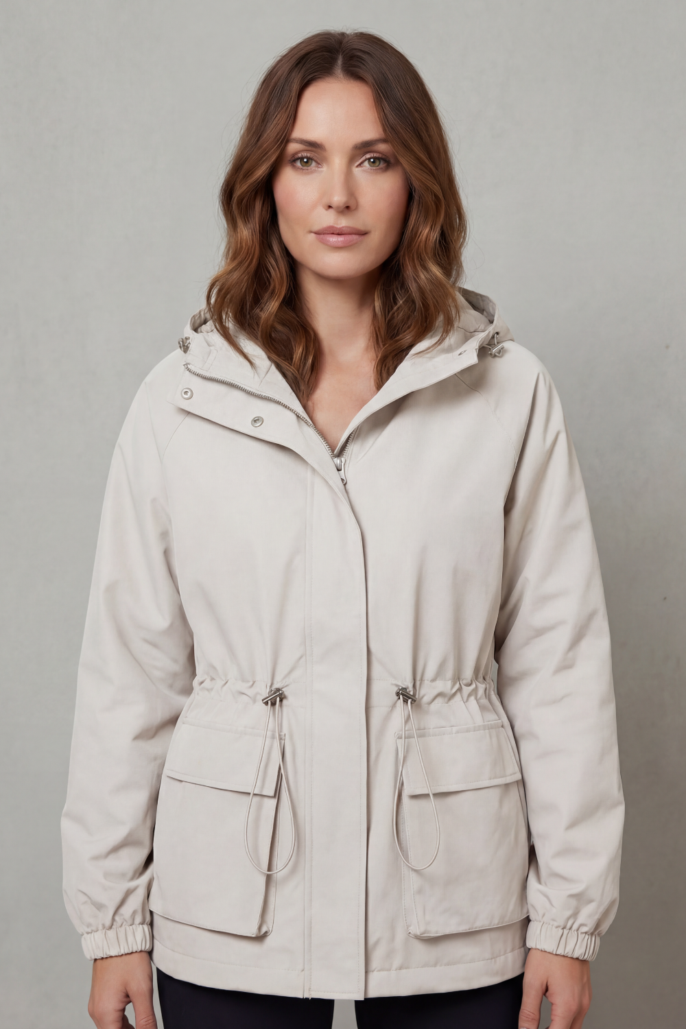 Women's Waterproof Drawstring Jacket in Utility Style - Ravelle