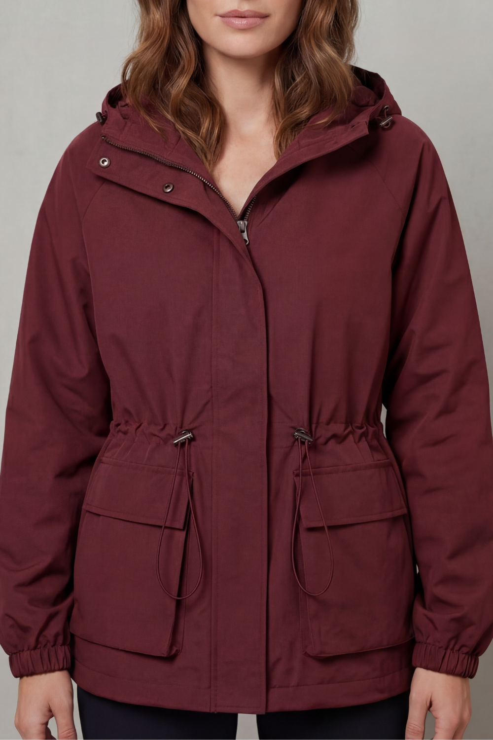 Women's Waterproof Drawstring Jacket in Utility Style - Ravelle