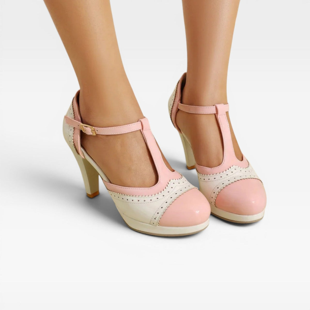 Women's Two-Tone T-Bar Mary Jane Heels – Vintage Brogue Pumps | Frinton