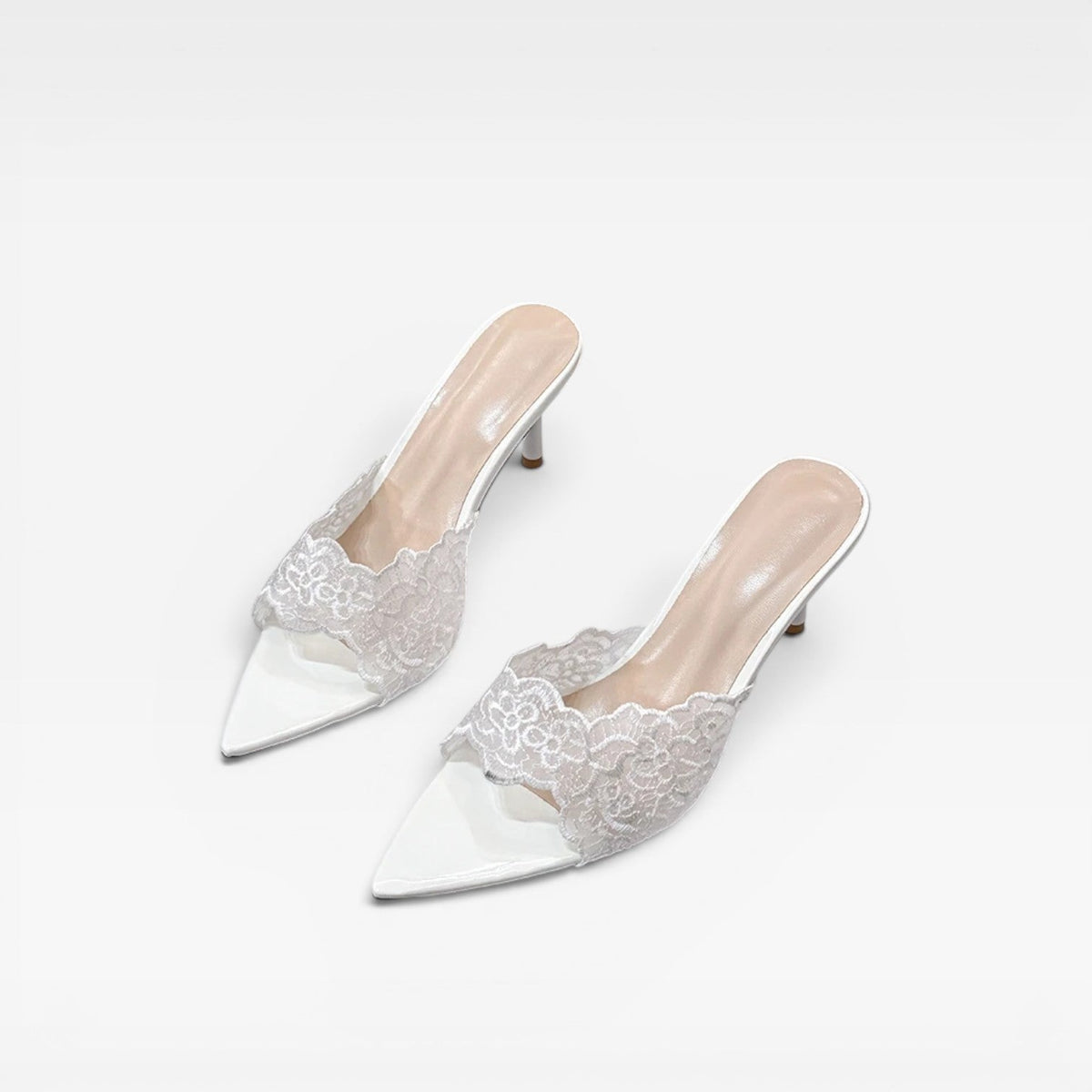 Women's Lace Pointed Toe Stiletto Mules – Slip-On Dress Heels | Ennerdale