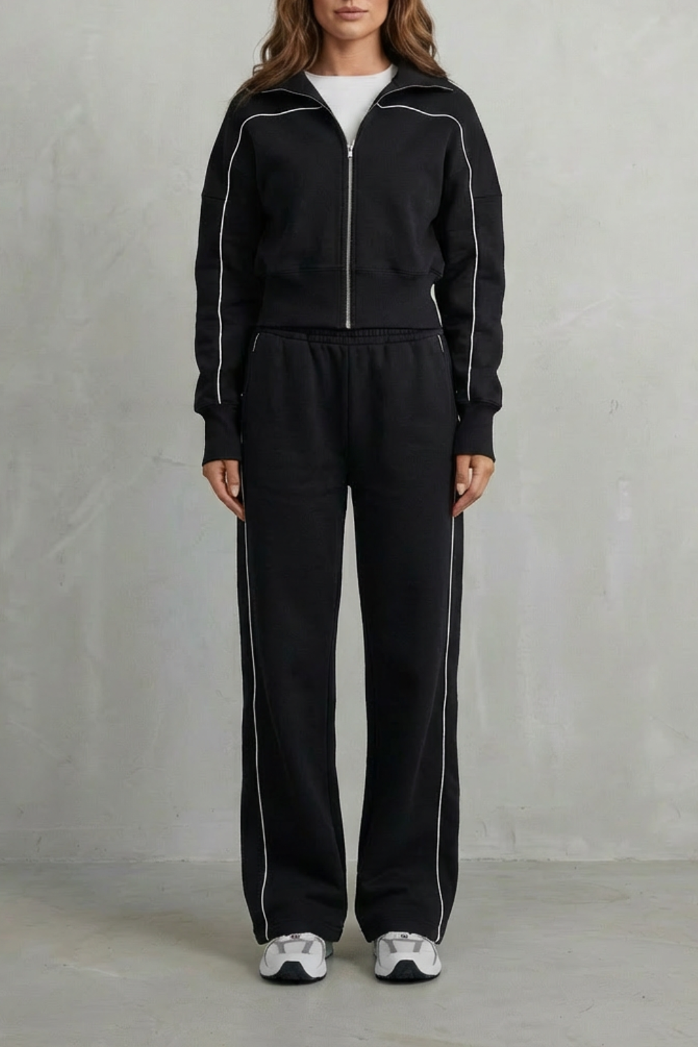 Navy colorway of the Savina lounge set, full-length view