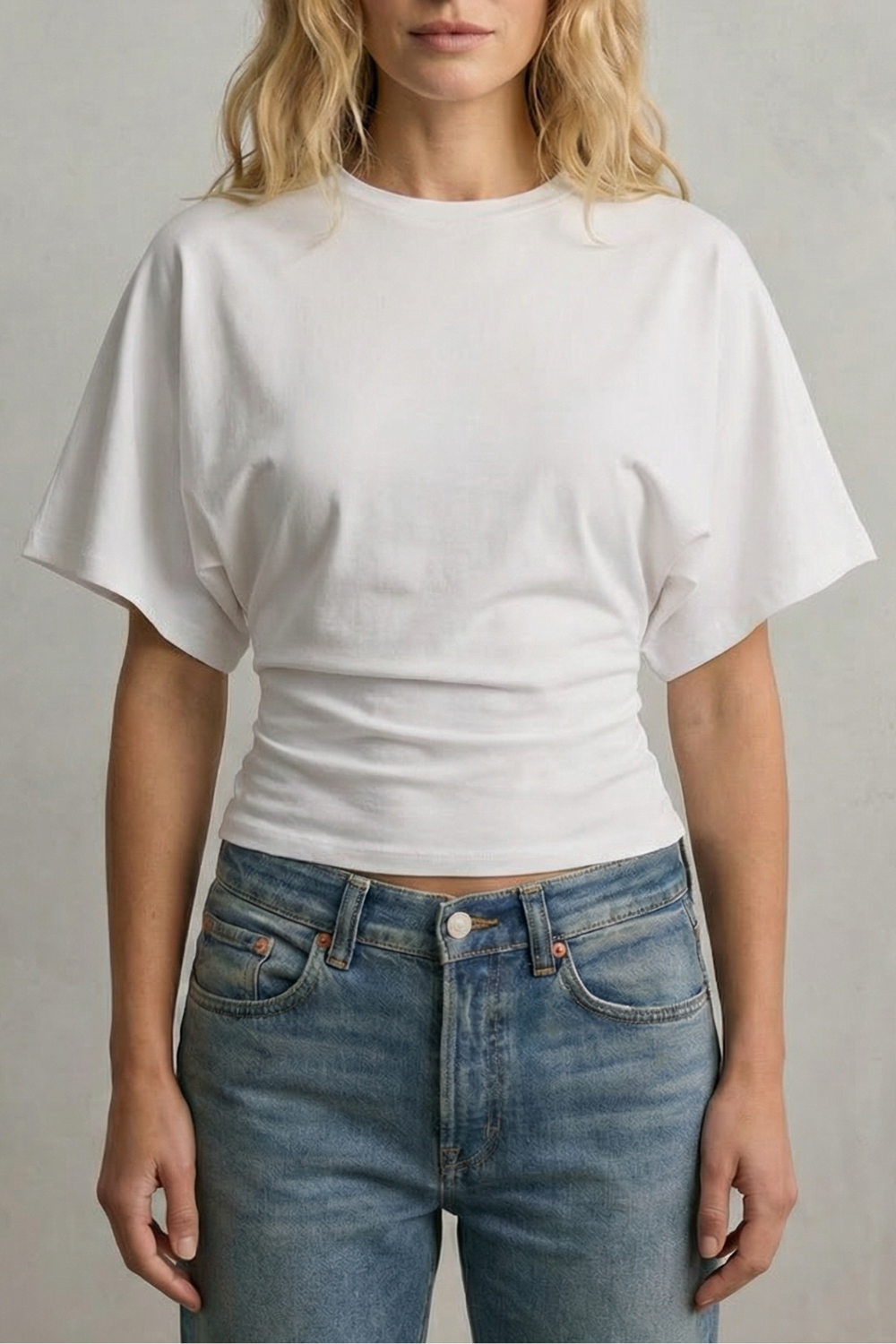 Women's Cropped Top with Draped Sleeves and Sculpted Waist - Ninelle