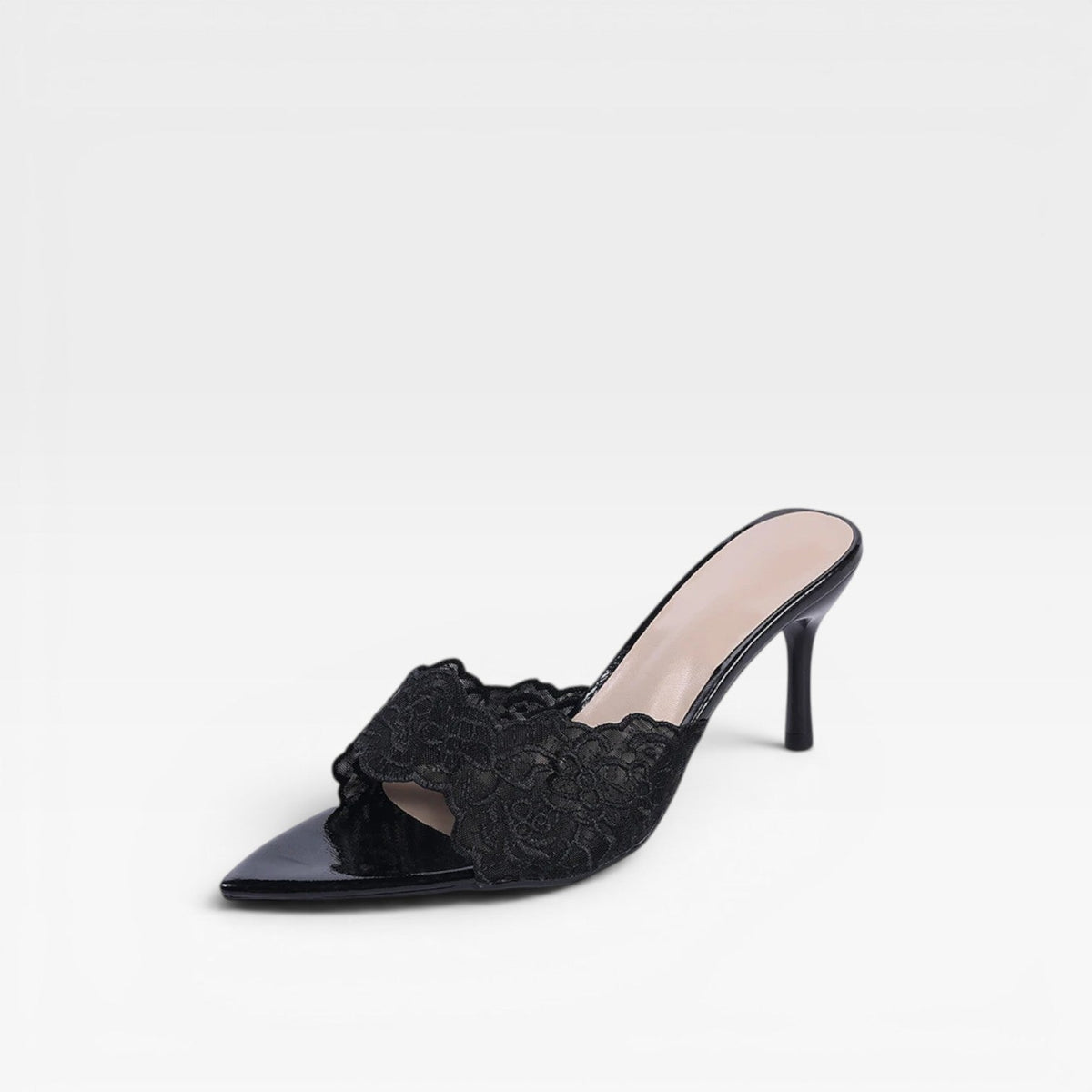 Women's Lace Pointed Toe Stiletto Mules – Slip-On Dress Heels | Ennerdale