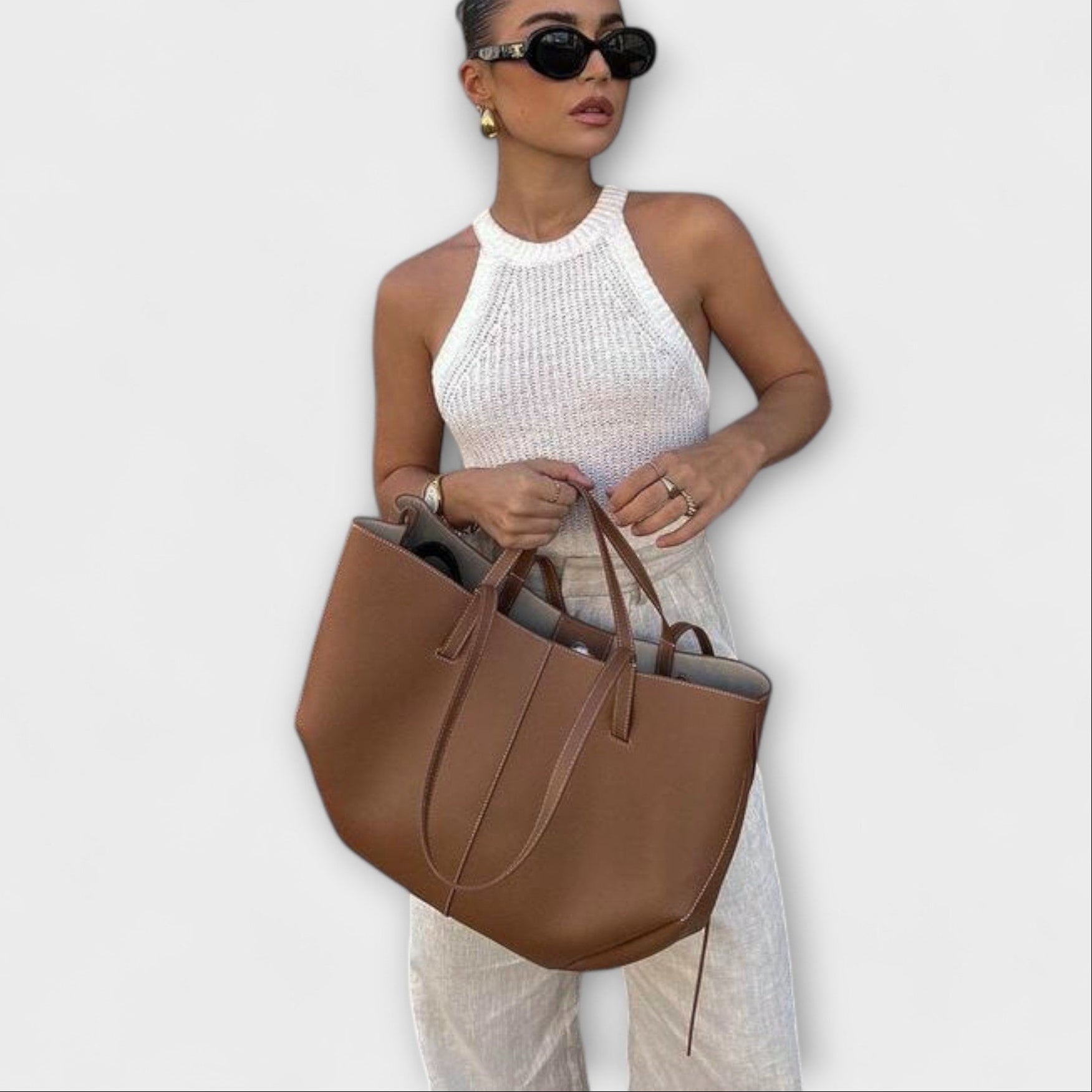 Women's Vintage Leather Tote Bag – Large Everyday Shoulder Bag | Naeva