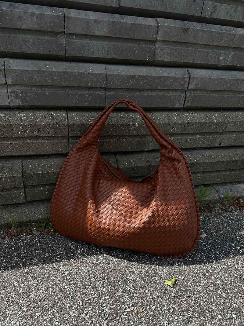 Women's Oversized Woven Faux Leather Shoulder Tote Bag for Everyday Use | Amelia