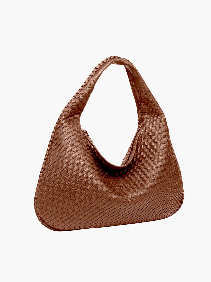 Women's Oversized Woven Faux Leather Shoulder Tote Bag for Everyday Use | Amelia