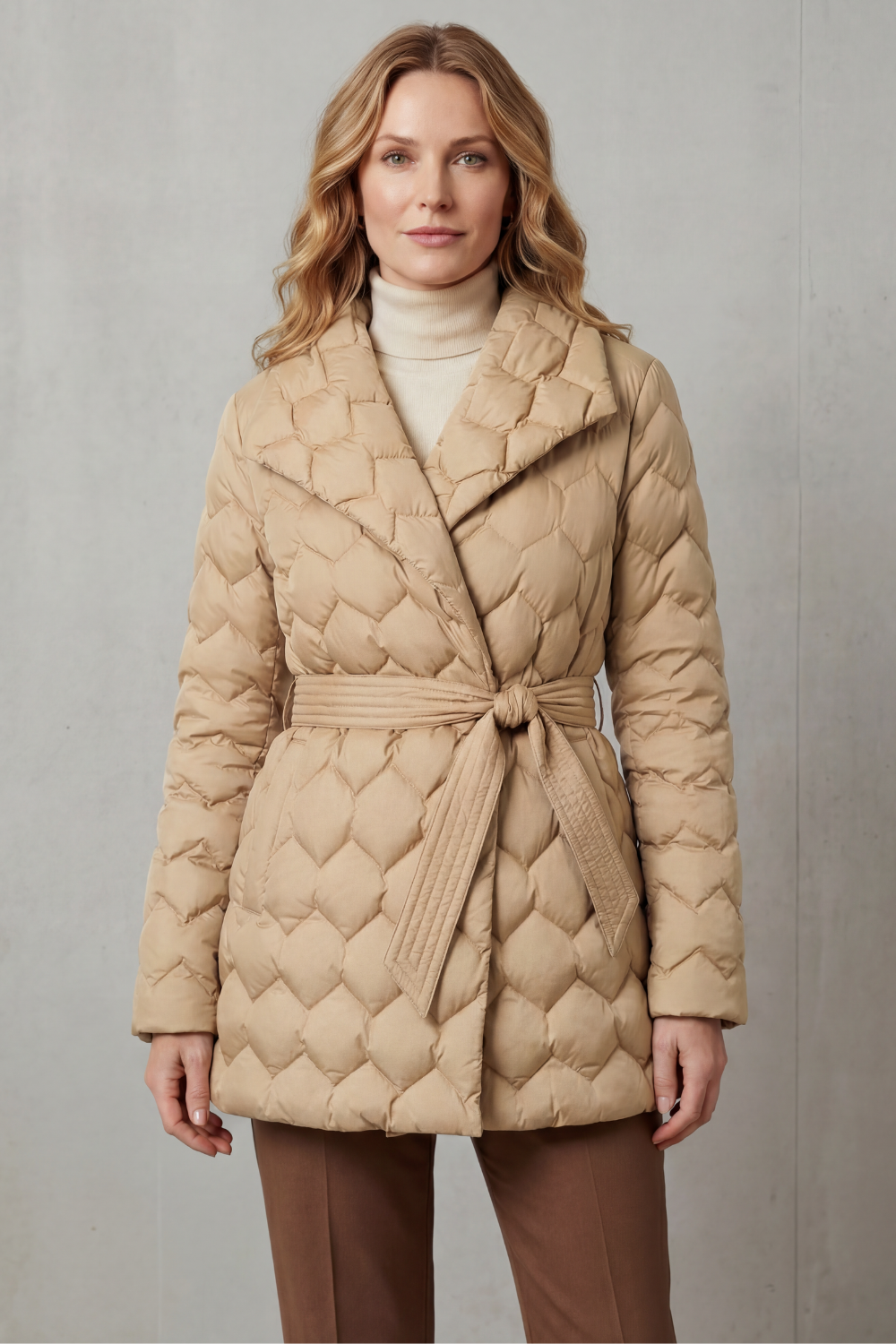 Women's Belted Sculpted Puffer Jacket - Solenza