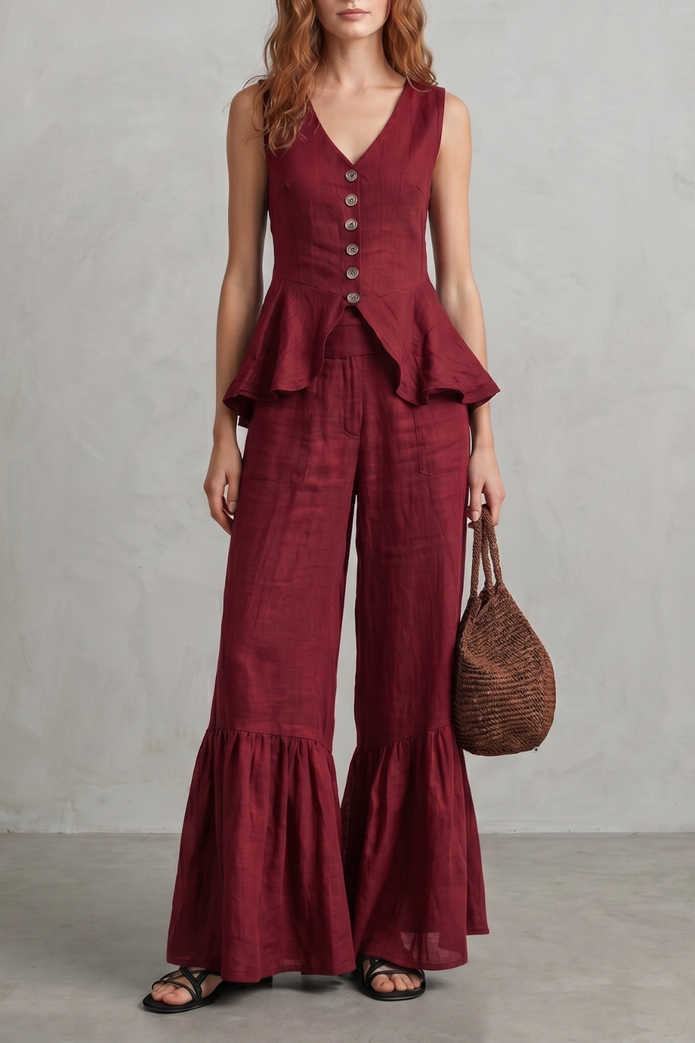 Detail of the peplum-inspired waist on the sleeveless top