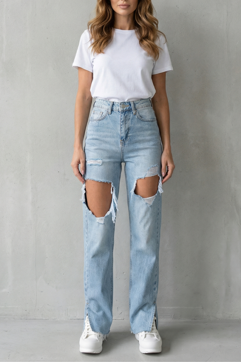 Women's High Rise Distressed Straight Leg Jeans - Ostrelle