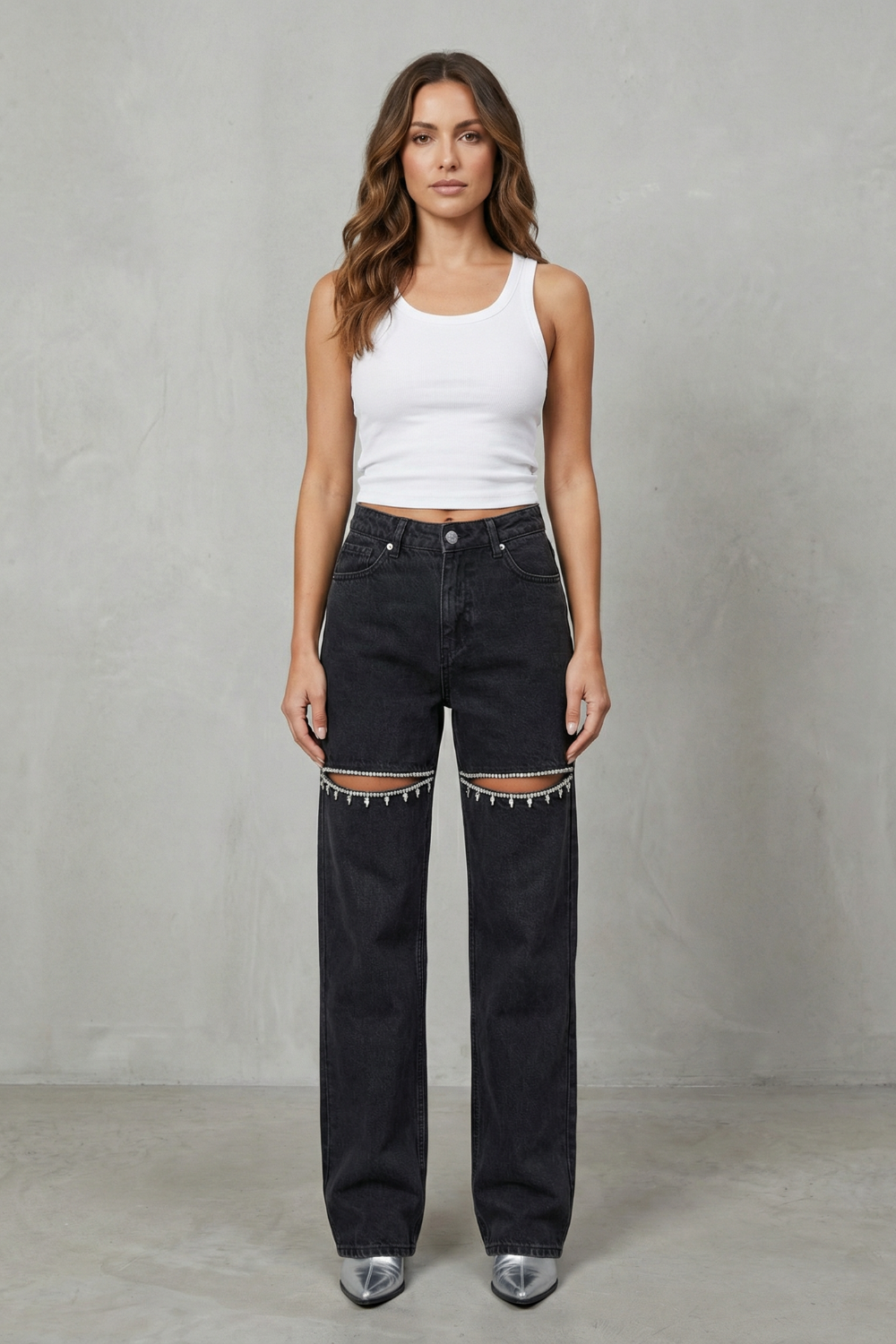 Women's High Rise Wide Leg Jeans in Washed Black - Rosemine