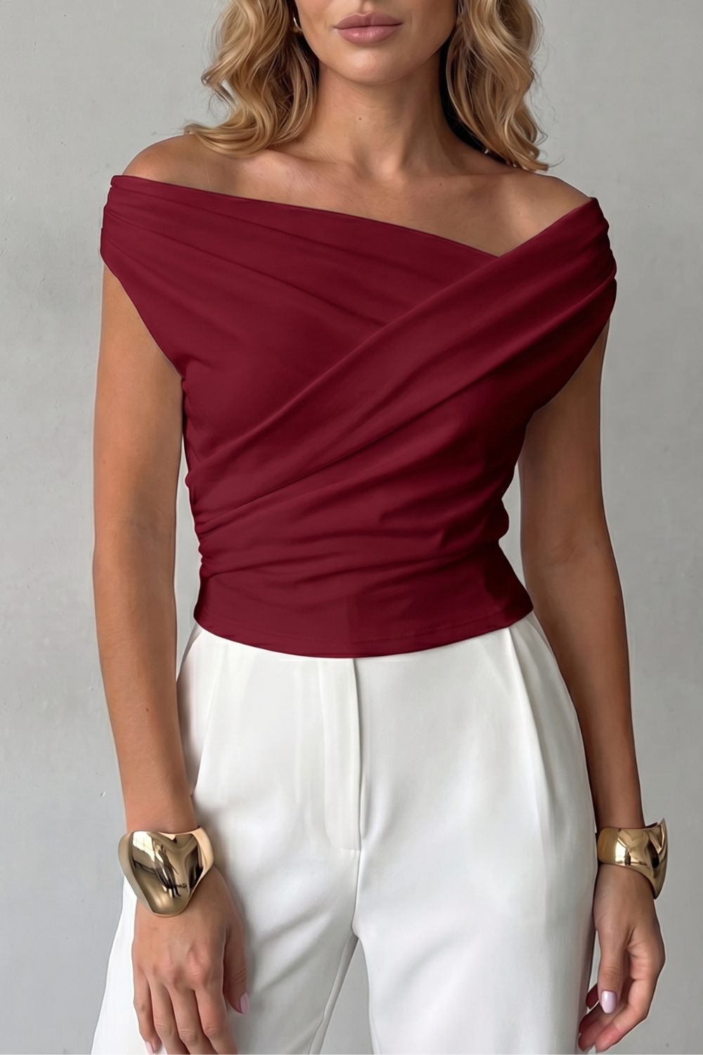 Women's Asymmetrical One-Shoulder Draped Top - Solenne
