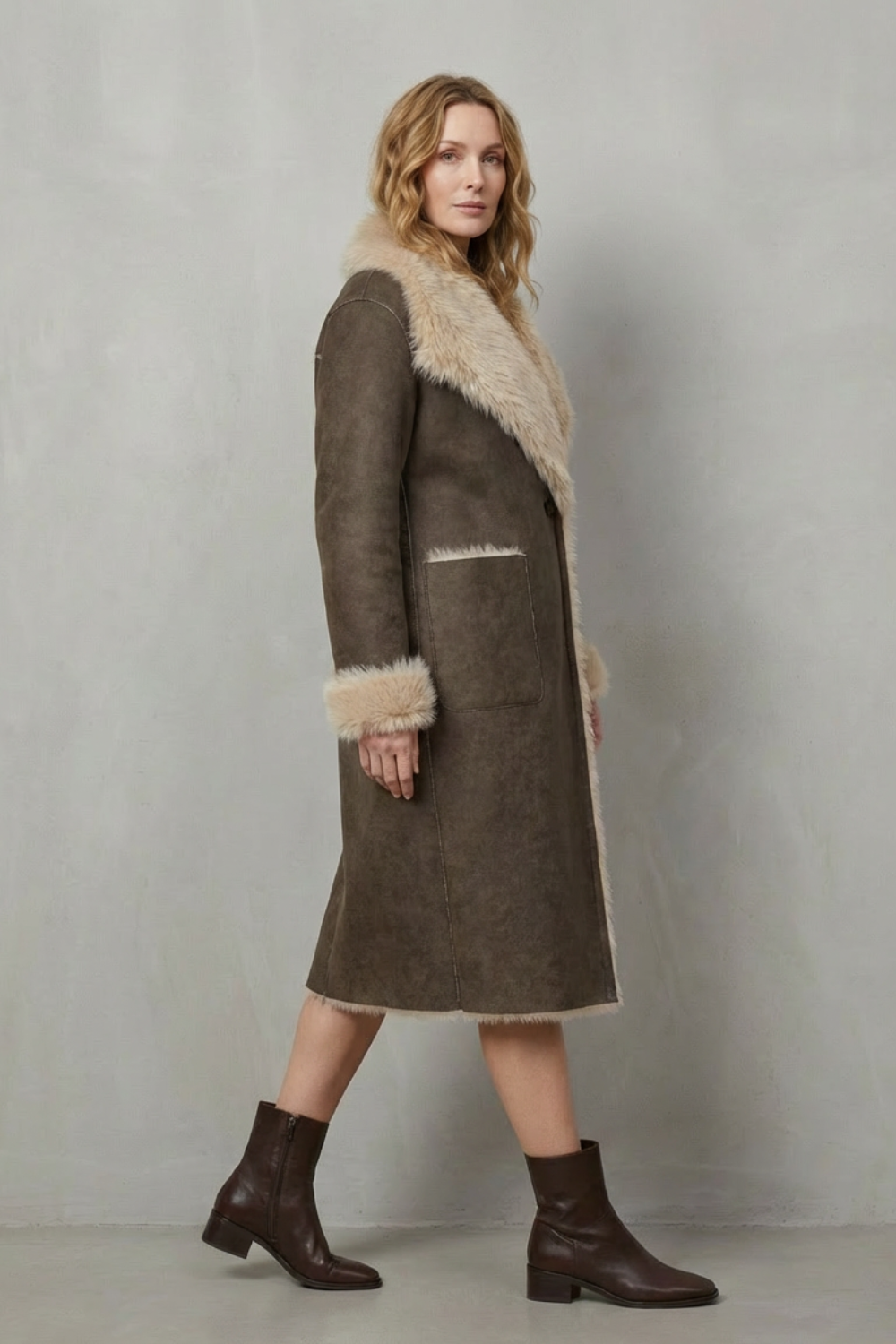 Women's Reversible Faux Shearling Coat with Textured Design - Virellia