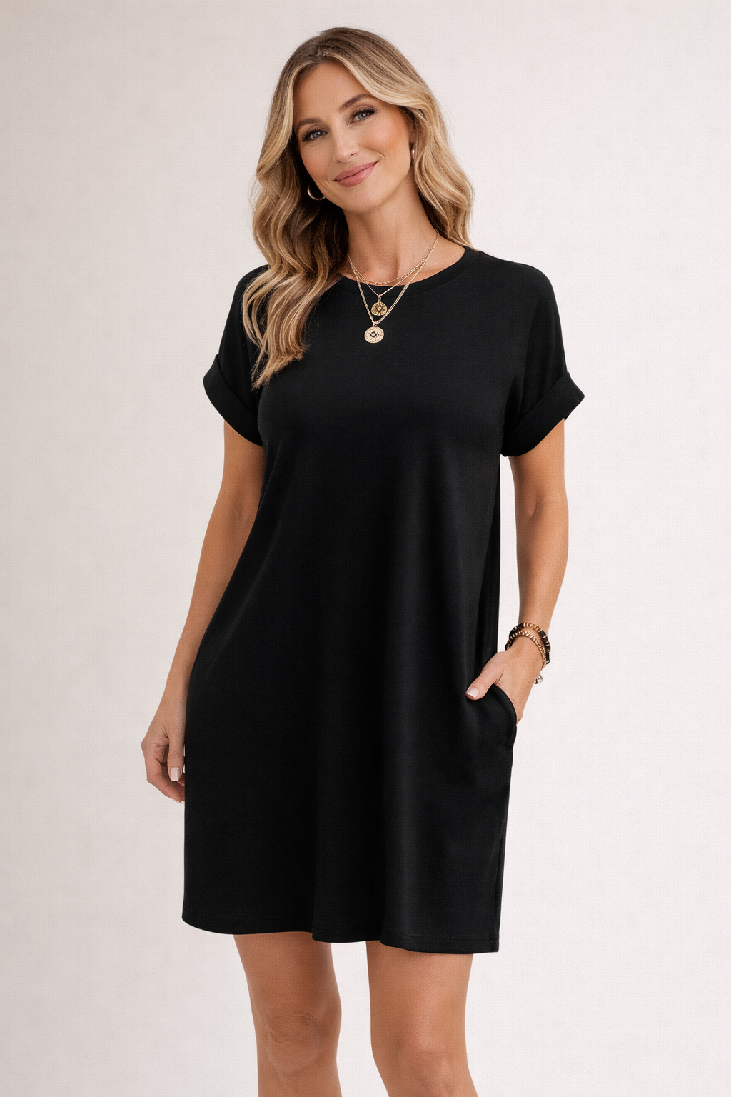 Women’s Cotton Blend Short Sleeve T-Shirt Dress - Klyne Studios