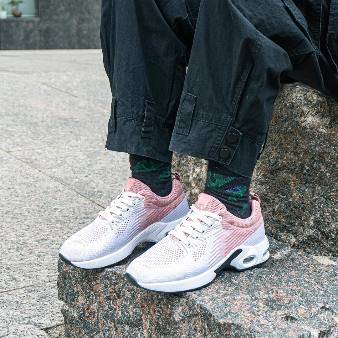 Women's Orthopedic Comfort Sneakers in White & Pink - WalkMora