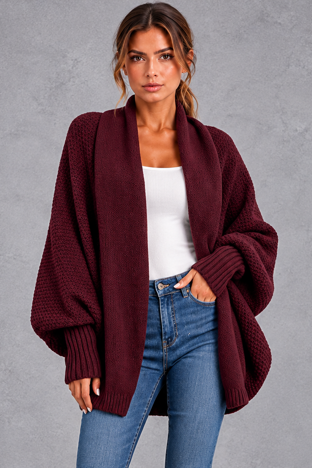 Women's Batwing Knitted Cardigan – Wine Red