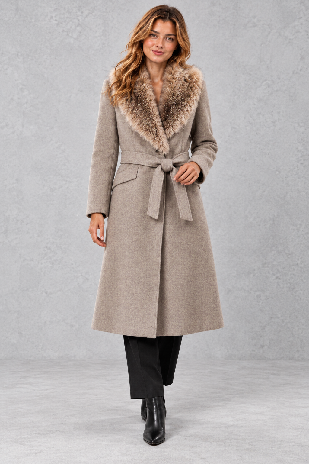 Women's Belted Midi Coat – Taupe