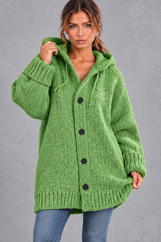 Women's Chunky Knit Hooded Cardigan – Green