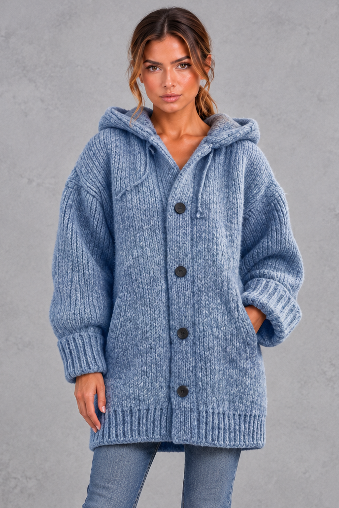 Women's Chunky Knit Hooded Cardigan – Blue