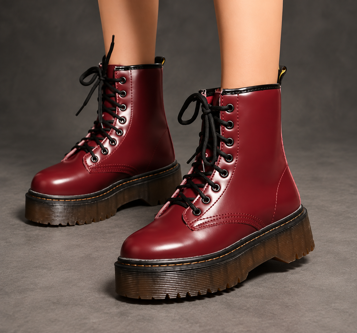 Women's Platform Combat Boots – Cherry Red