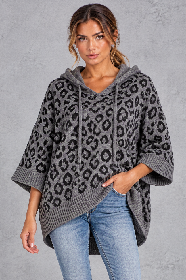 Close-up of drawstring hood and V-neck opening