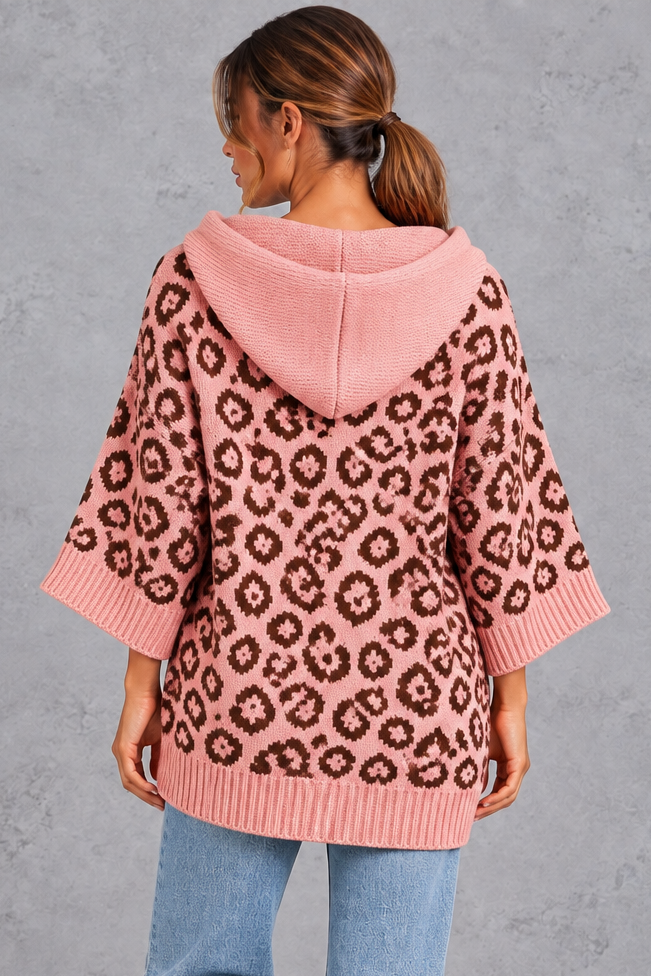 Leopard print hooded sweater in blue