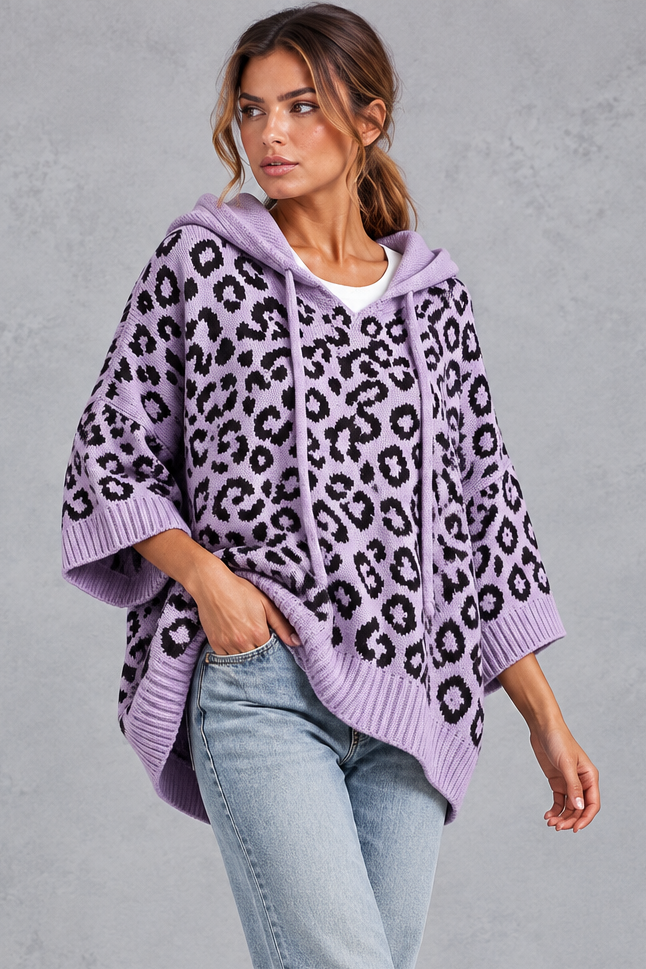 Leopard print knit hoodie in apricot