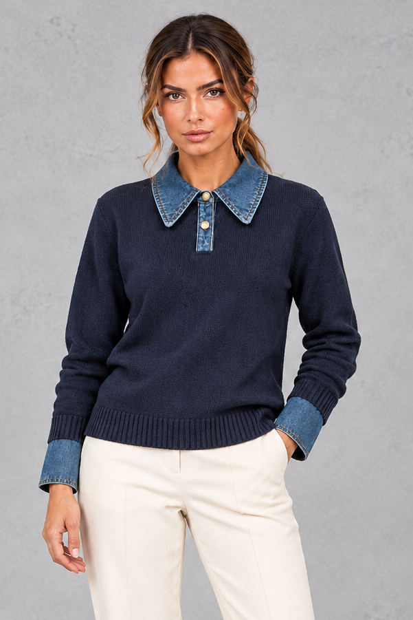 Women's Cotton Knit Sweater – Navy