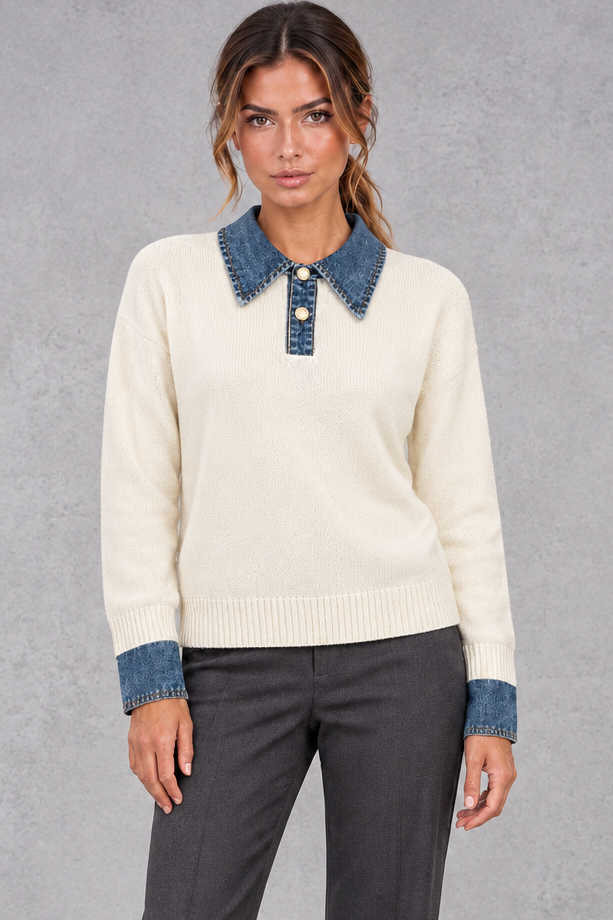 Women's Cotton Knit Sweater – White