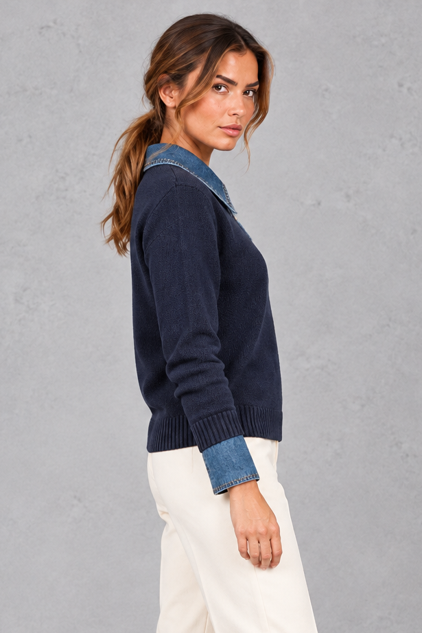 Women's Cotton Knit Sweater – Navy