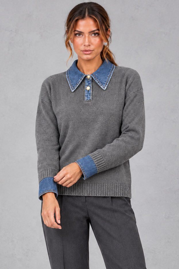 Women's Cotton Knit Sweater – Light Gray