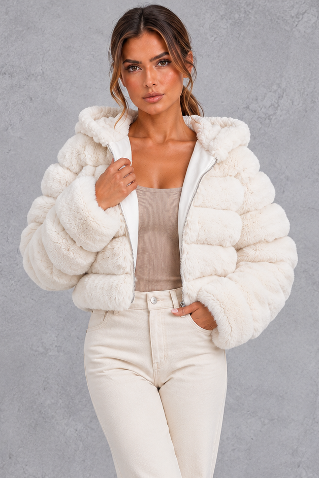 Side view showing the cropped length and voluminous shape