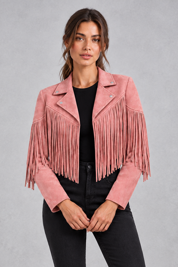 Women's Cropped Suede Jacket – Pink