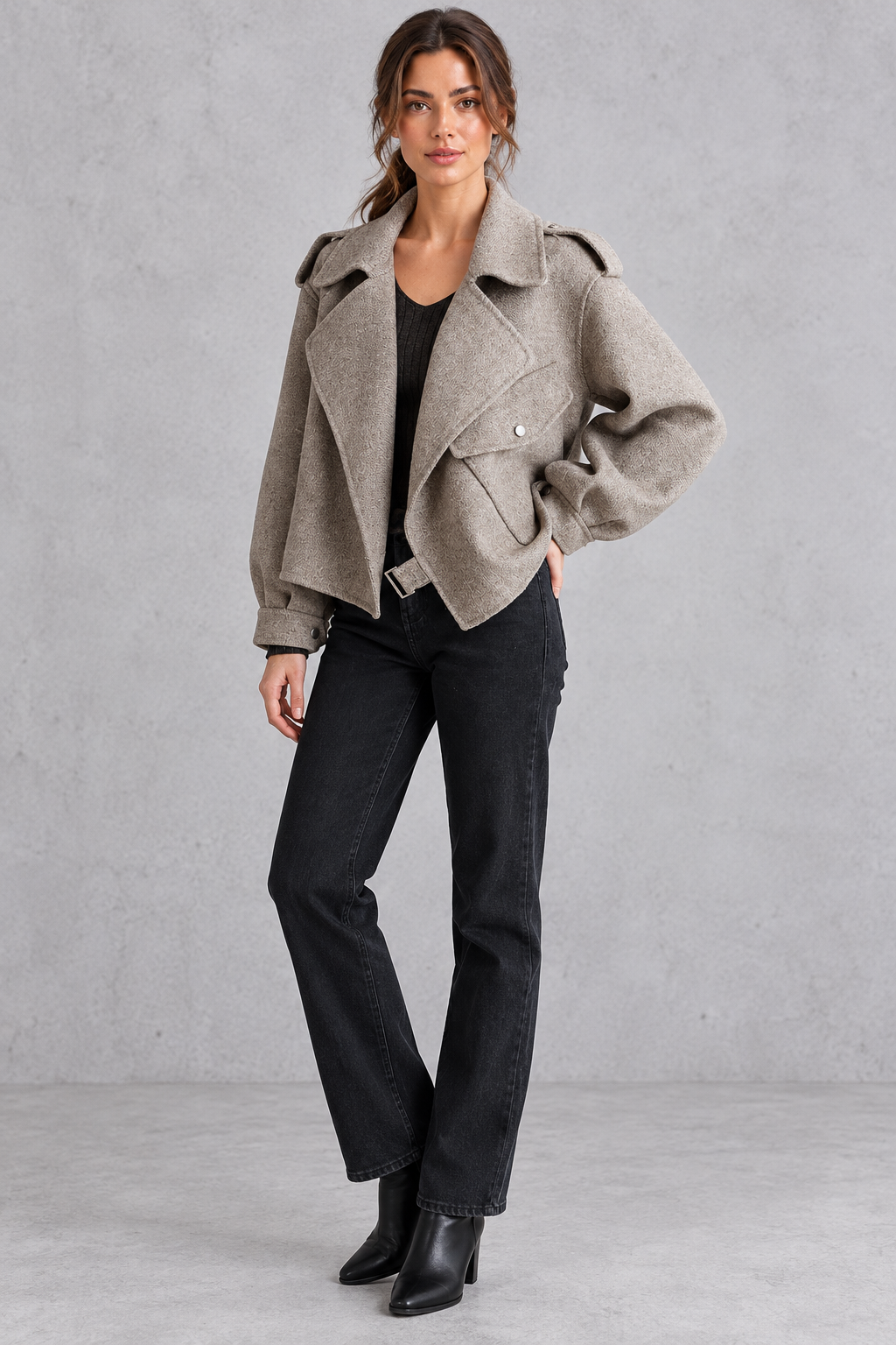 Women's Cropped Wide Lapel Jacket – Taupe