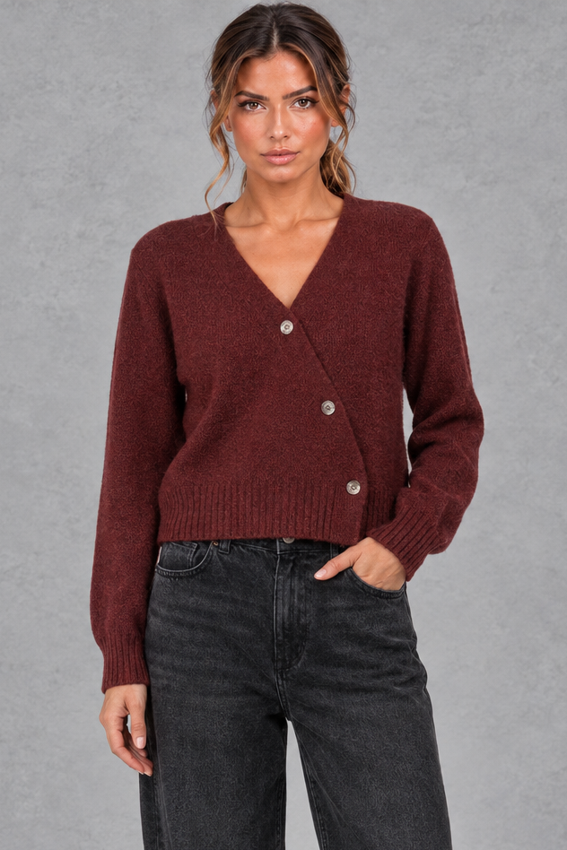 Women's Cropped Wrap Cardigan – Burgundy