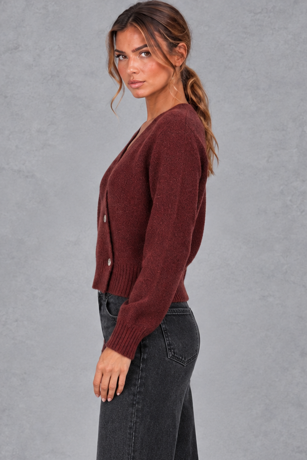 Women's Cropped Wrap Cardigan – Burgundy