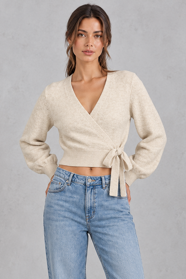 Women's Cropped Wrap Cardigan – Cream