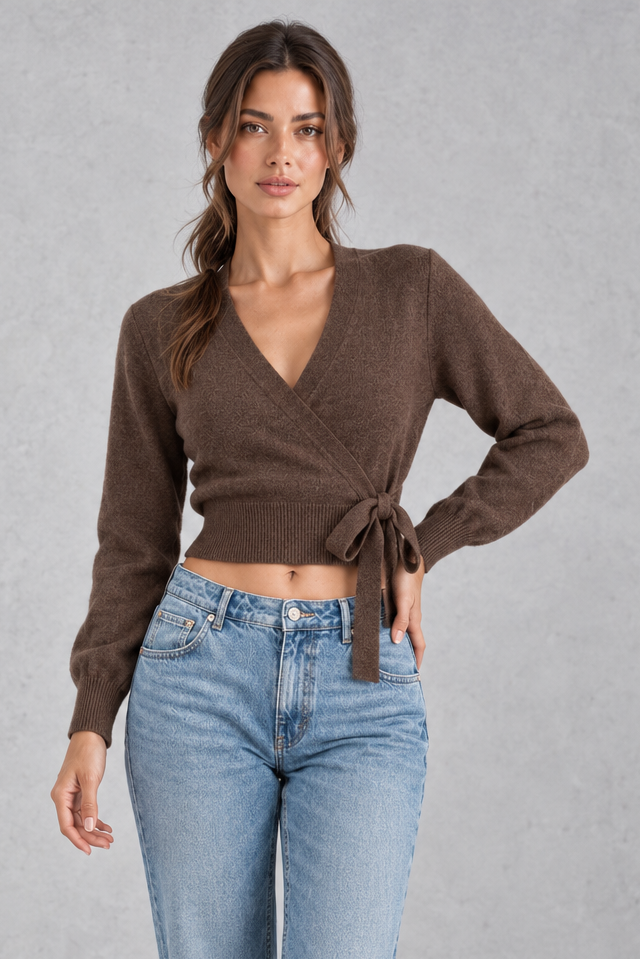 Women's Cropped Wrap Cardigan – Brown