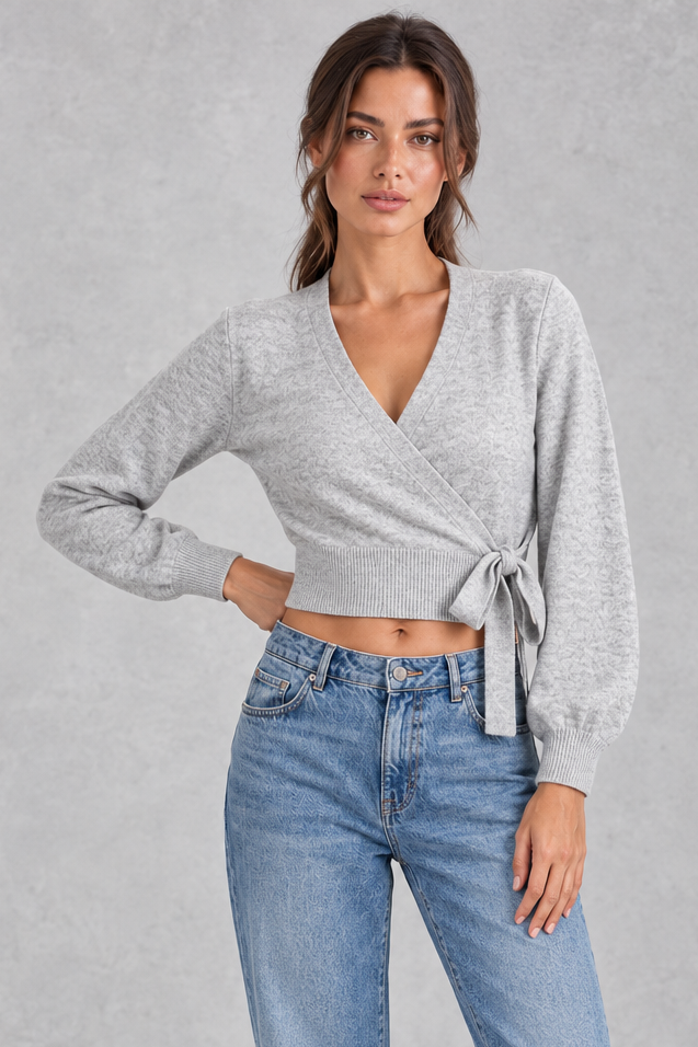 Women's Cropped Wrap Cardigan – Light Gray