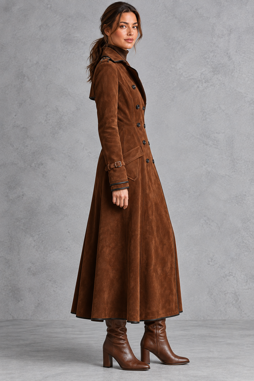 Back view of the women's longline overcoat