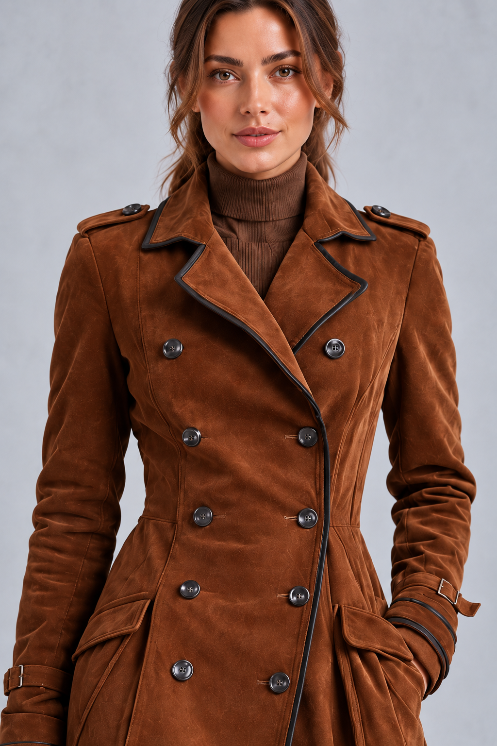 Close-up of the classic lapel collar detail
