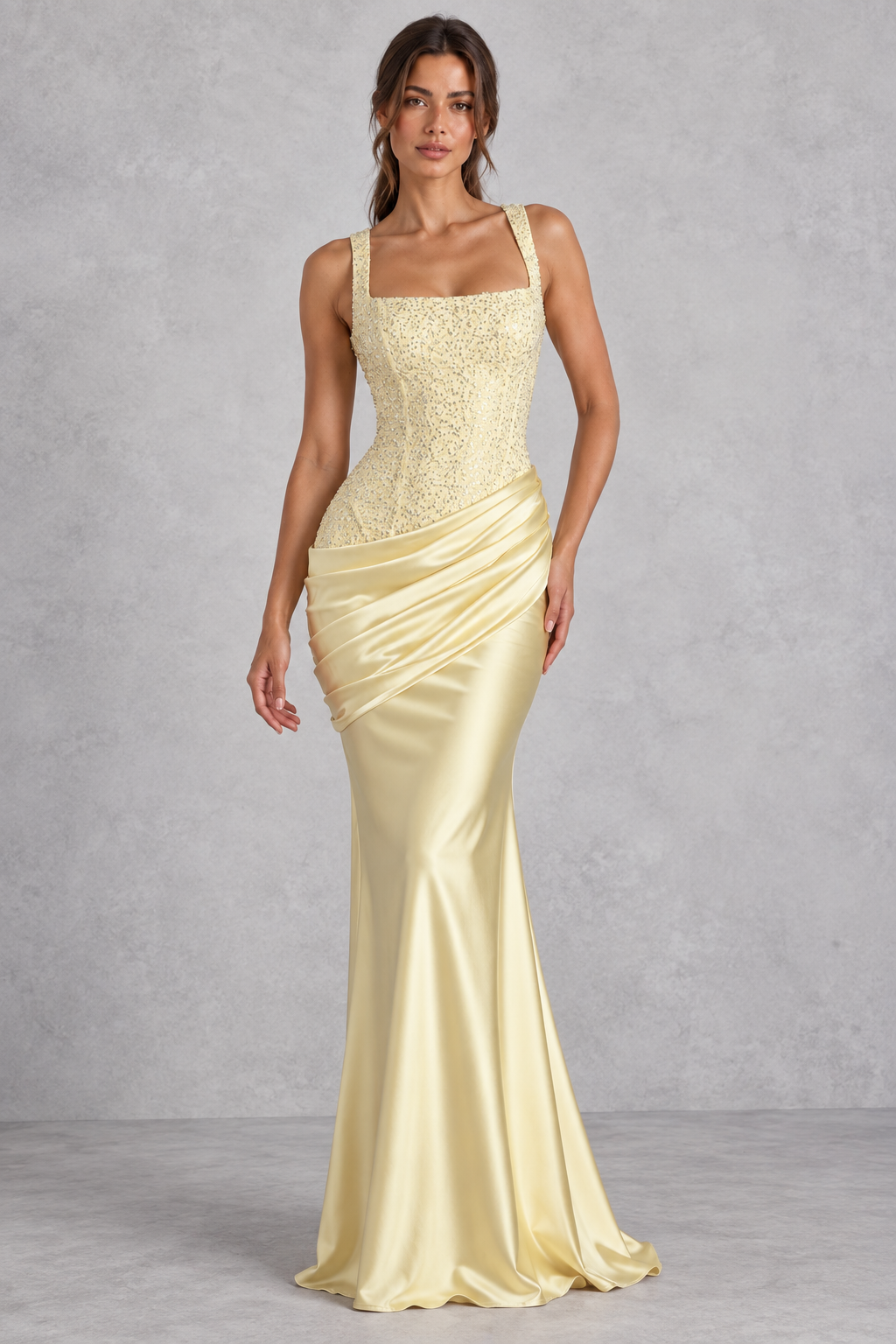 Women's Embellished Satin Corset Maxi Formal Dress - Black Tie & Evening Gown
