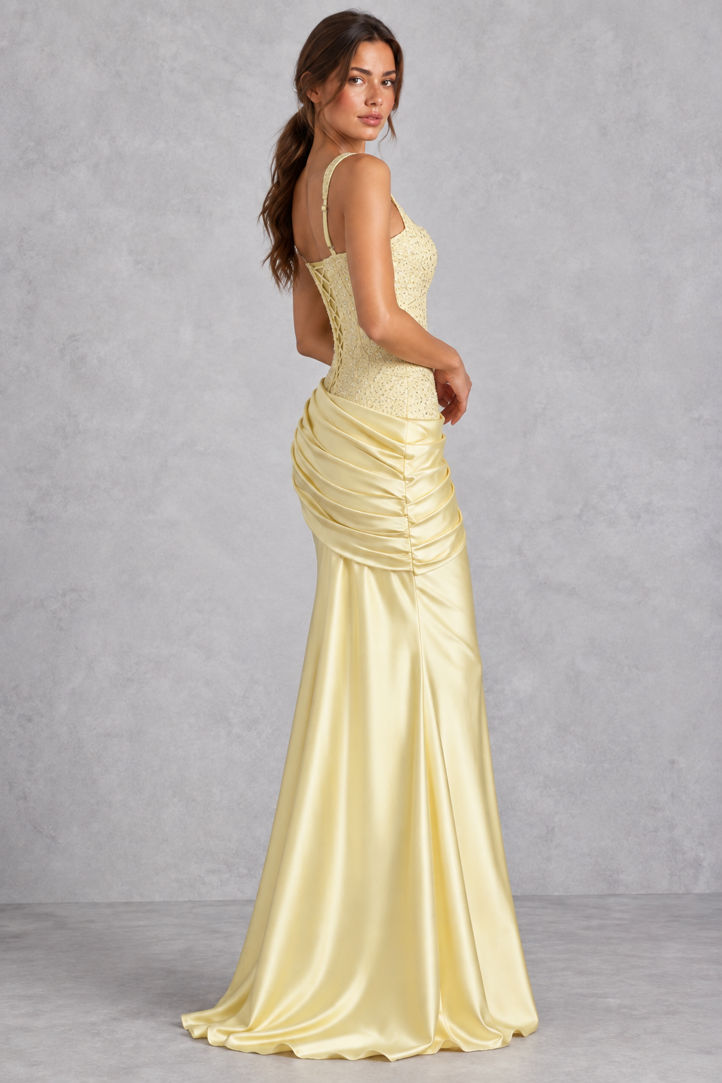 Women's Embellished Satin Corset Maxi Formal Dress - Black Tie & Evening Gown