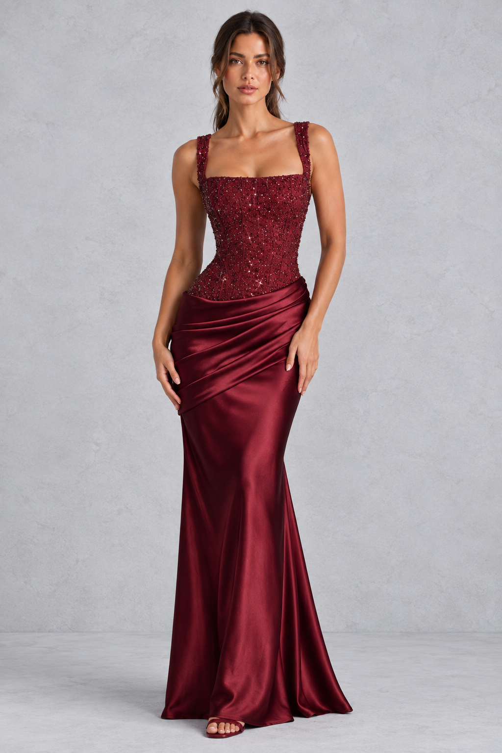 Women's Embellished Satin Corset Maxi Formal Dress - Black Tie & Evening Gown