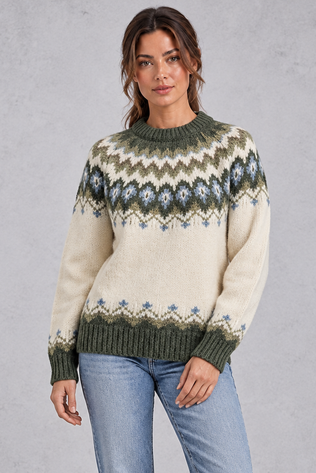Women's Fair Isle Nordic Sweater – Green