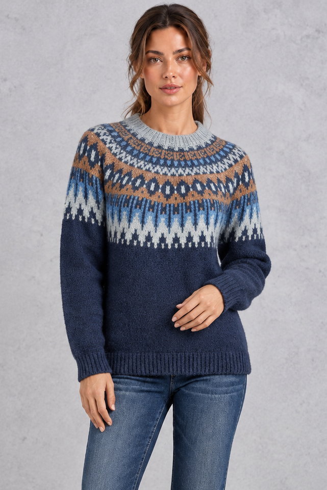 Women's Fair Isle Nordic Sweater – Navy