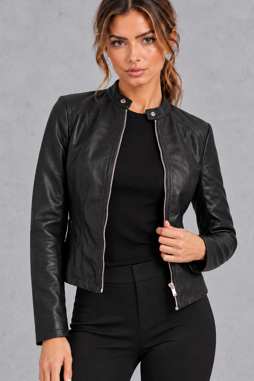 Women's Faux Leather Biker Jacket – Black