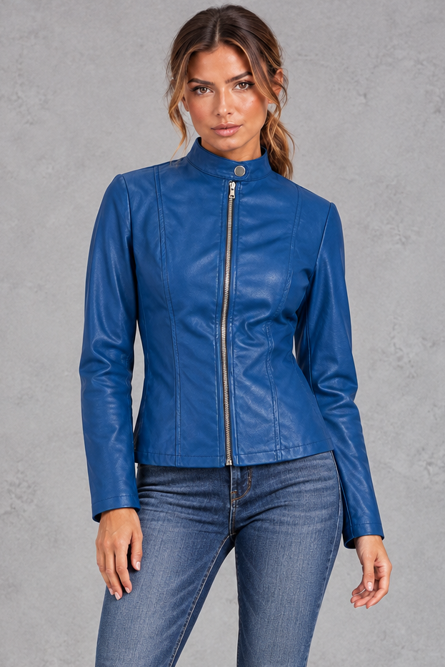 Women's Faux Leather Biker Jacket – Royal Blue