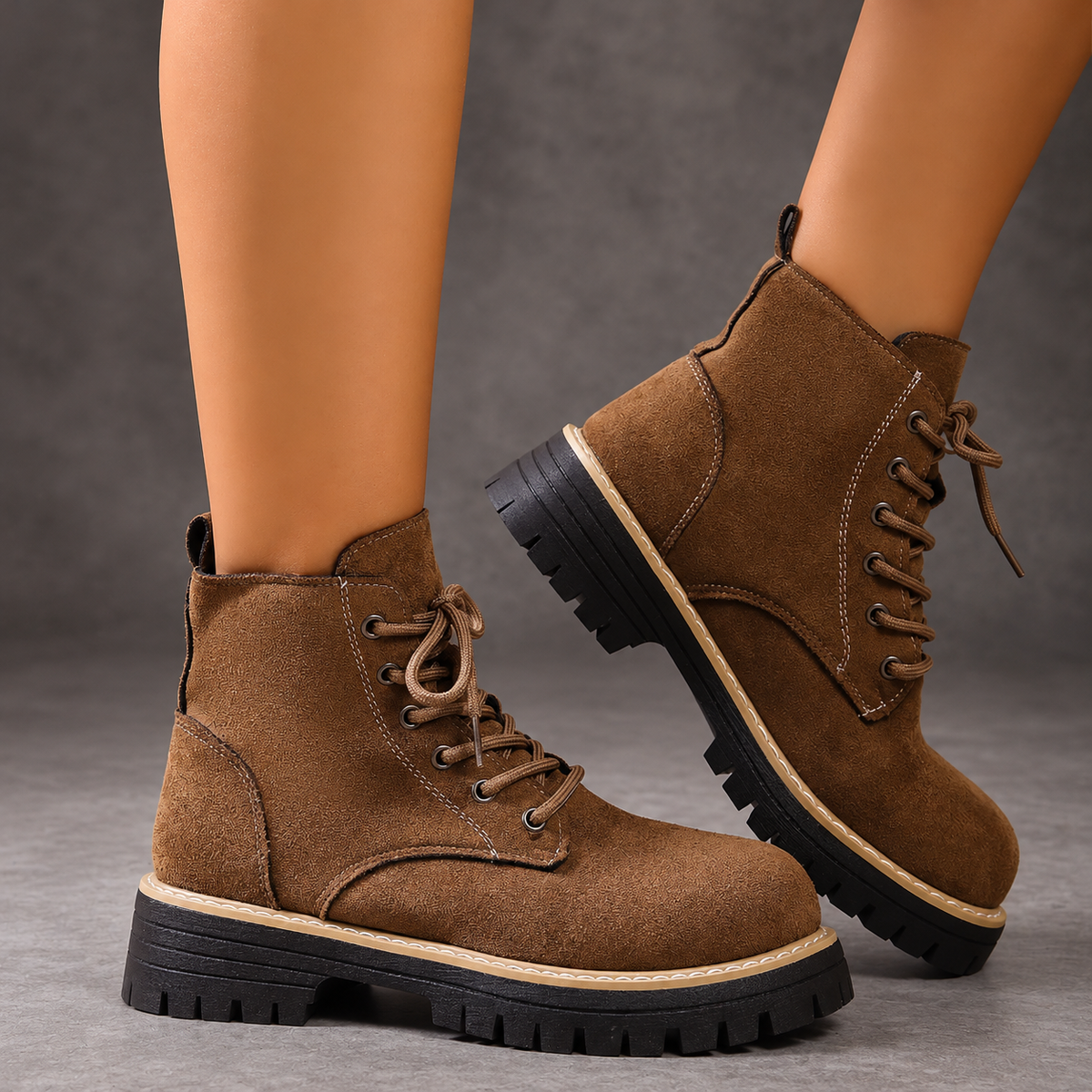 Women's Fleece-Lined Lace-Up Ankle Boots – Brown